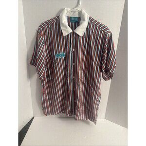 NFL Miami Dolphins UNKNWN Orange Pinstripe Button-up Shirt Short Sleeve Men's L